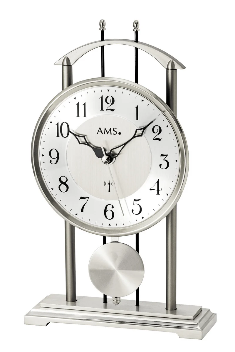 AMS Funkpendel-Tischuhr F5193 Tischuhr Silber • Funk-Pendelwerk • Metall silberlackiert