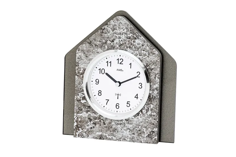 AMS F5169 Tischuhr Silber • Funkwerk • Holzgehäuse mit Metallic-Auflage