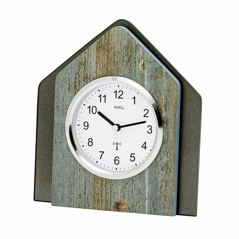 AMS F5172 Tischuhr Holzstruktur • Funkwerk • Acrylglas mit Echtglas-Optik