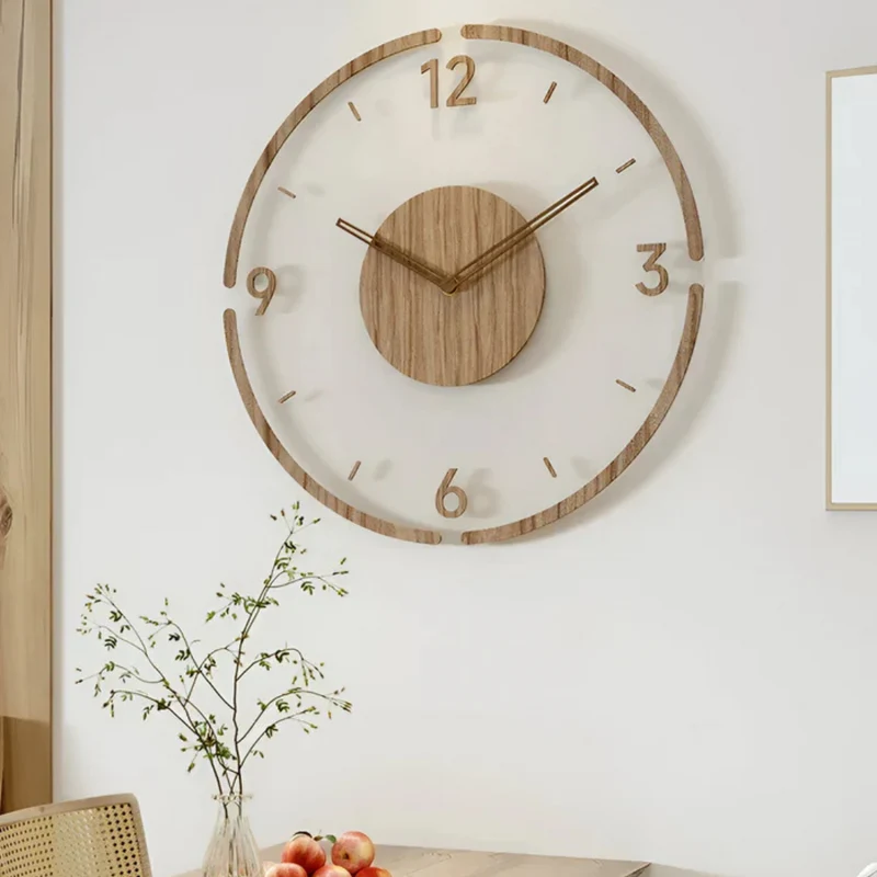 Wandklok Acryl & Hout Ø30 cm – Stille uurwerk moderne tijdsweergave scandinavische stijl woonkamer keuken kantoor | Sansoti