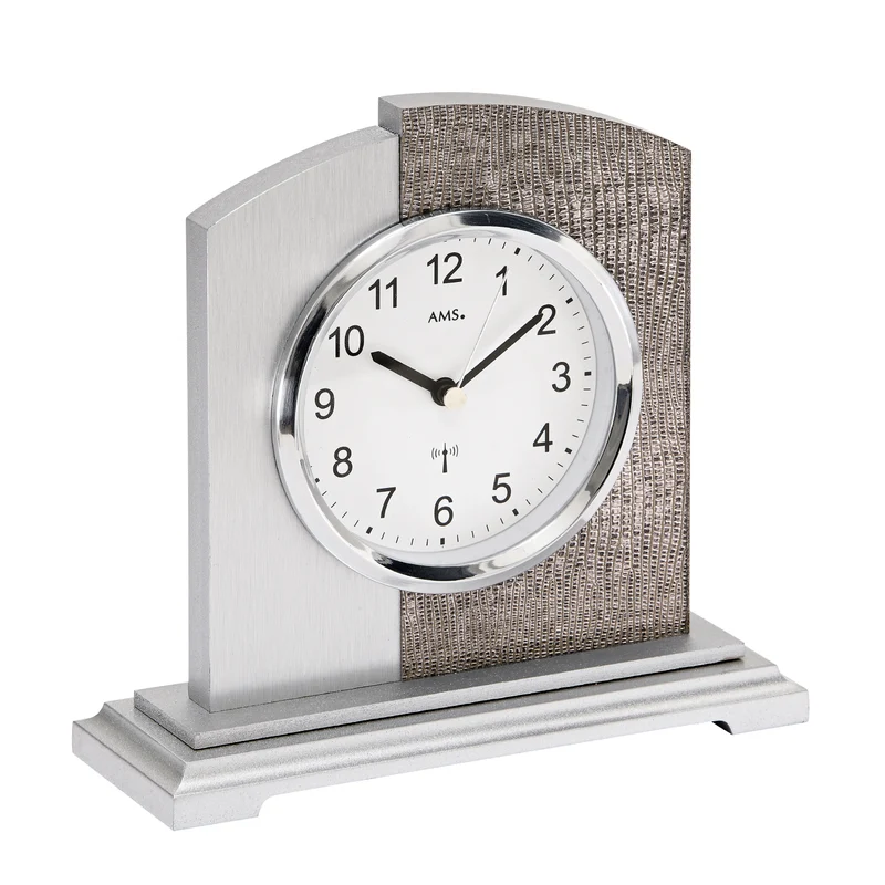 AMS F5144 Tischuhr Design-Kunstleder mit Alu • Funkwerk • Mineralglas