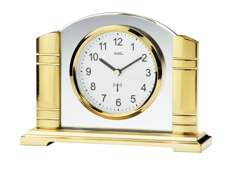 AMS Wien F5143 Tischuhr Gold/Silber • Funkuhrwerk • Mineralglas