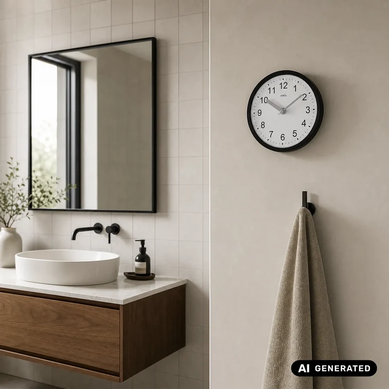 AMS Badezimmeruhr F5928 Tischuhr Schwarz • Funkwerk • Wasserdichte Badeuhr