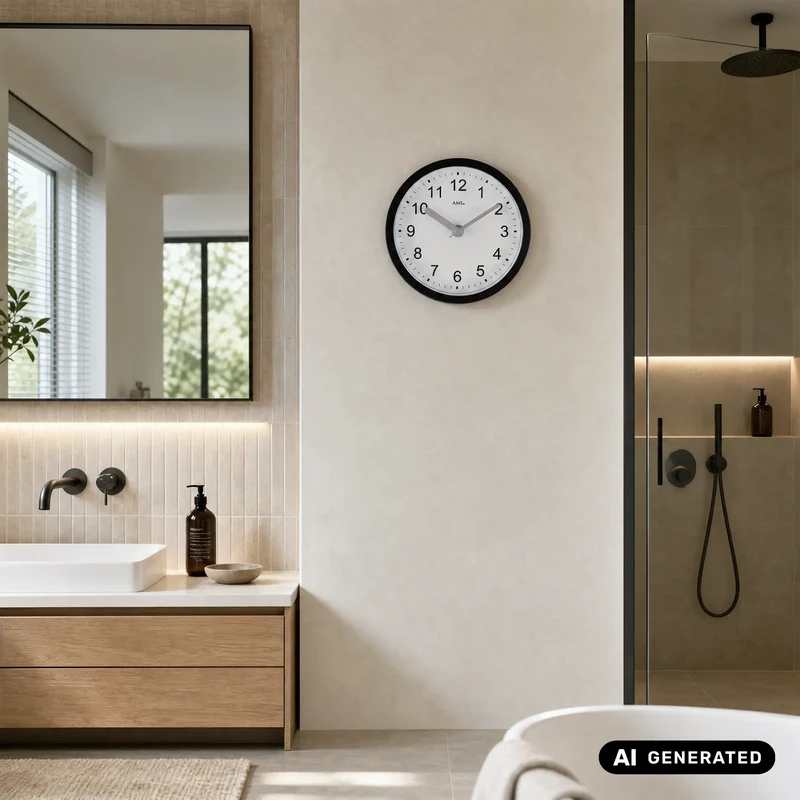 AMS Badezimmeruhr F5928 Tischuhr Schwarz • Funkwerk • Wasserdichte Badeuhr