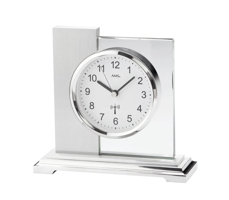 AMS Linz F5140 Tischuhr Silber • Funk-Uhrwerk • Mineralglas