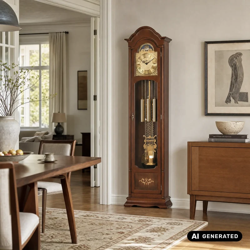 AMS S2022/1 Standuhr Nussbaum • Westminster Kettenzugwerk • Mondphase