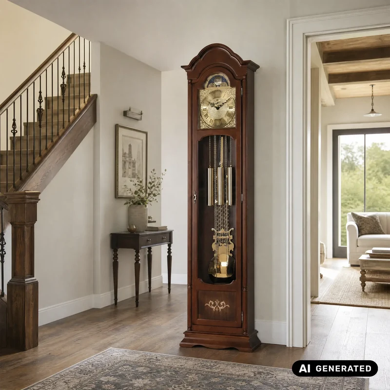AMS S2022/1 Standuhr Nussbaum • Westminster Kettenzugwerk • Mondphase