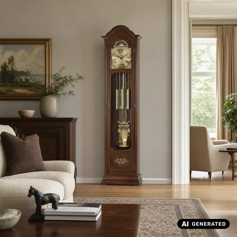 AMS S2022/1 Standuhr Nussbaum • Westminster Kettenzugwerk • Mondphase