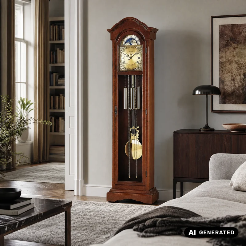 AMS S2021/1 Standuhr Nussbaum • Westminster Kettenzugwerk • Mondphase