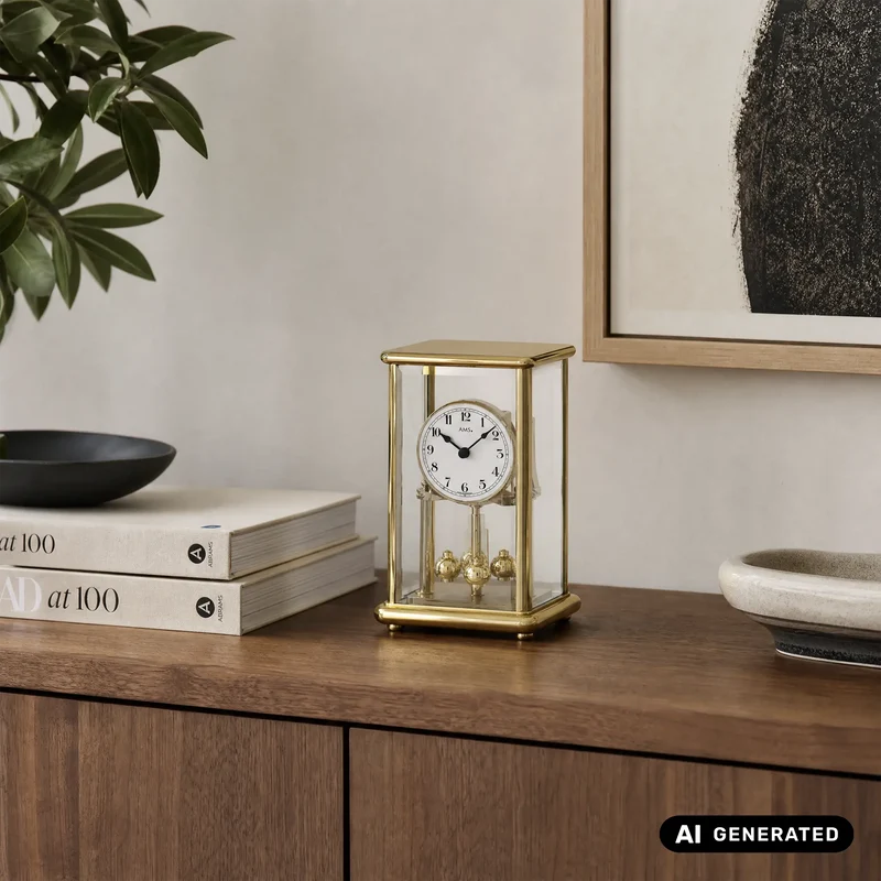 AMS Jahresuhr Isabelle J1211 Standuhr / Tischuhr Gold • Arabische Ziffern • Handgefertigte Produktion