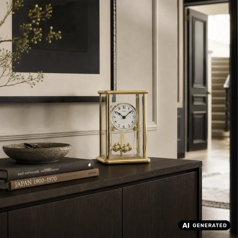 AMS Jahresuhr Isabelle J1211 Standuhr / Tischuhr Gold • Arabische Ziffern • Handgefertigte Produktion