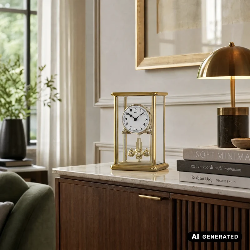 AMS Jahresuhr Isabelle J1211 Standuhr / Tischuhr Gold • Arabische Ziffern • Handgefertigte Produktion