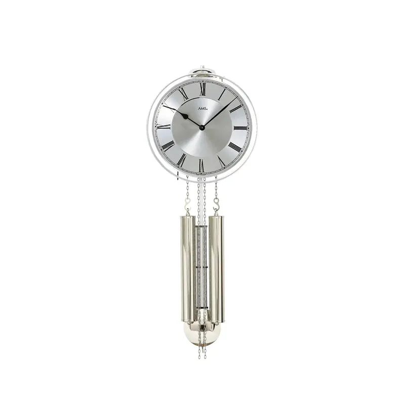 AMS Heimuhr H358 Wanduhr Silber • 8-Tage Schlagwerk auf Glocke • Schlagabstellung
