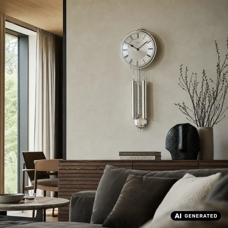 AMS Heimuhr H358 Wanduhr Silber • 8-Tage Schlagwerk auf Glocke • Schlagabstellung