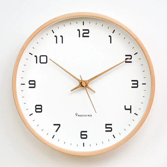 Houten Wandklok Stil Uurwerk Scandinavisch Design Ø25 cm Ø30 cm Natuurlijke Houtlook Geruisloos Kwartsuurwerk Woonkamer Slaapkamer | Sansoti