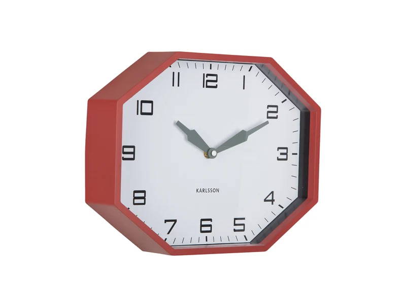 Karlsson Modern Factory Octagon KA6067RD Wecker Ockerrot • Geräuschloses Sweep-Uhrwerk • Retro-Design