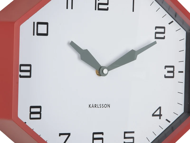 Karlsson Modern Factory Octagon KA6067RD Wecker Ockerrot • Geräuschloses Sweep-Uhrwerk • Retro-Design