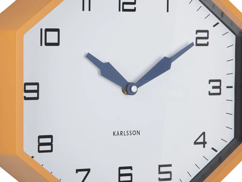 Karlsson Modern Factory Octagon KA6067YE Wecker Ockergelb • Geräuschloses Sweep-Uhrwerk • Retro-Design