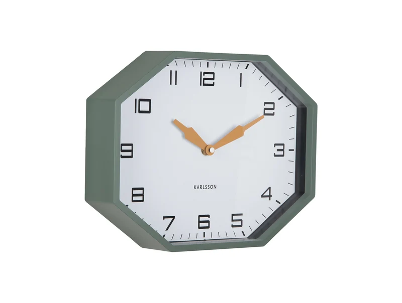 Karlsson Modern Factory Octagon KA6067GR Wecker Dschungelgrün • Geräuschloses Sweep-Uhrwerk • Retro-Oktagon-Design