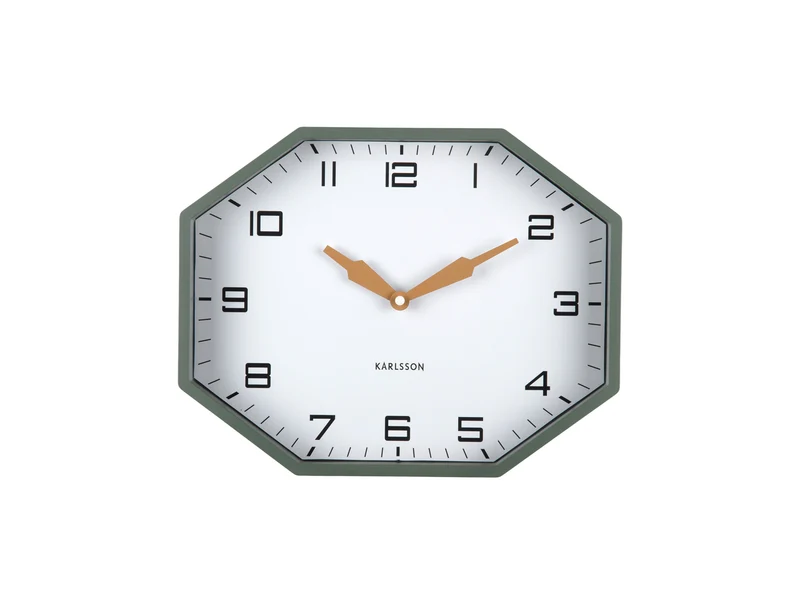 Karlsson Modern Factory Octagon KA6067GR Wecker Dschungelgrün • Geräuschloses Sweep-Uhrwerk • Retro-Oktagon-Design