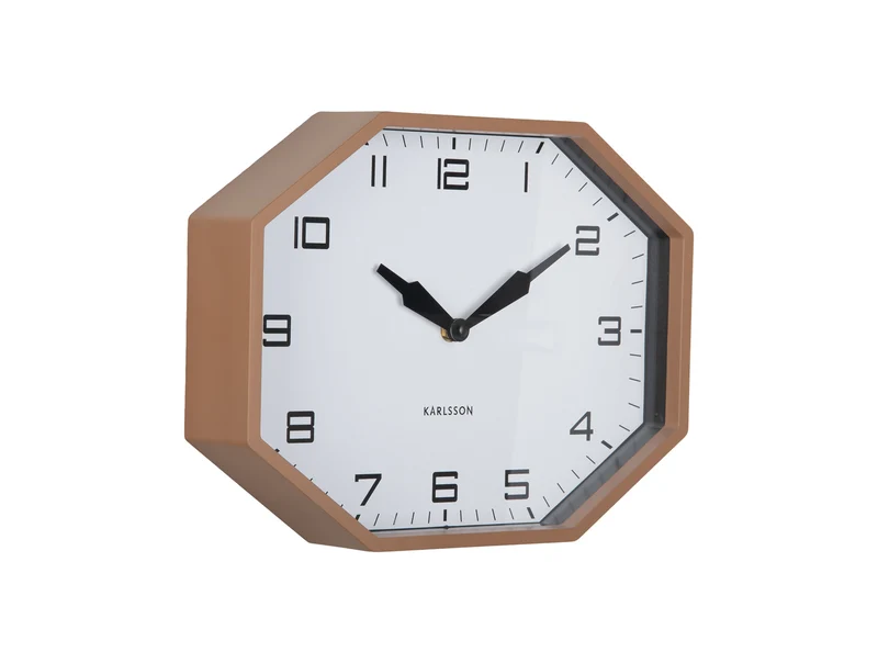 Karlsson Modern Factory Octagon KA6067BR Wecker Mokkabraun • Geräuschloses Sweep-Uhrwerk • Retro Oktagon-Design