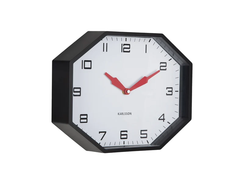 Karlsson Modern Factory Octagon KA6067BK Wecker Schwarz • Geräuschloses Sweep-Uhrwerk • Retro Oktagon-Design