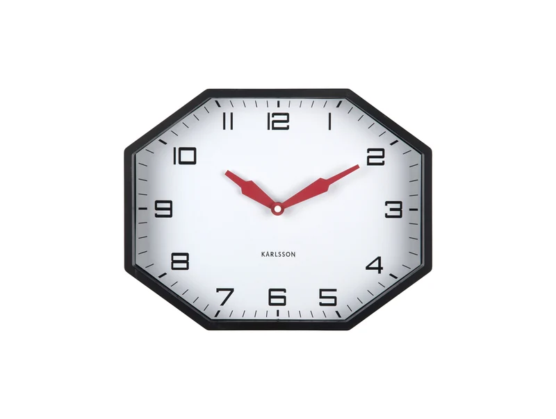 Karlsson Modern Factory Octagon KA6067BK Wecker Schwarz • Geräuschloses Sweep-Uhrwerk • Retro Oktagon-Design