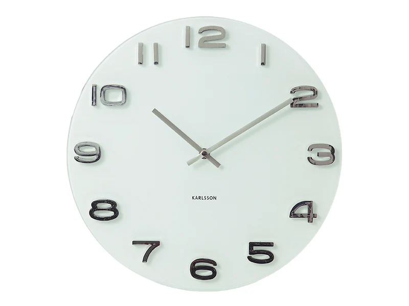 Karlsson Vintage Round KA4402 Wanduhr Weiß • Retro-Glasdesign • Arabische Ziffern