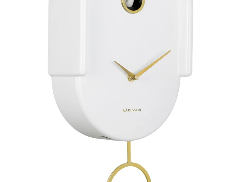 Karlsson Tweet KA6069WH Wanduhr Weiß • Kuckucksvogel zur vollen Stunde • Dekoratives Pendel