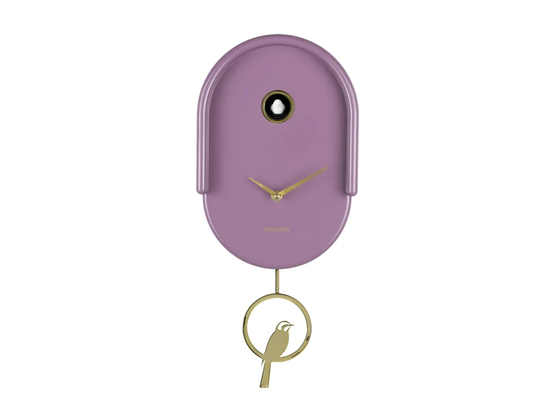 Karlsson Tweet KA6069PU Wanduhr Hellmauve • Pendel mit Vogel-Akzent • Kuckucksruf zur vollen Stunde