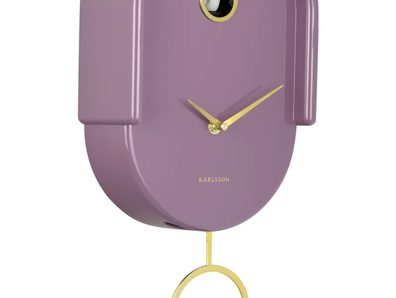 Karlsson Tweet KA6069PU Wanduhr Hellmauve • Pendel mit Vogel-Akzent • Kuckucksruf zur vollen Stunde