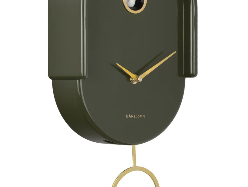 Karlsson Tweet KA6069GR Wanduhr Luxusgrün • Kuckucksvogel zur vollen Stunde • Pendeluhr mit Golddetails