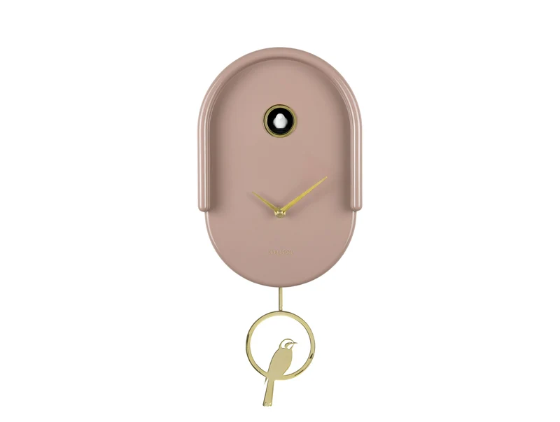 Karlsson Tweet KA6069BR Wanduhr Mochabraun • Kuckuck-Vogelakzent • Pendel mit Goldton-Elementen