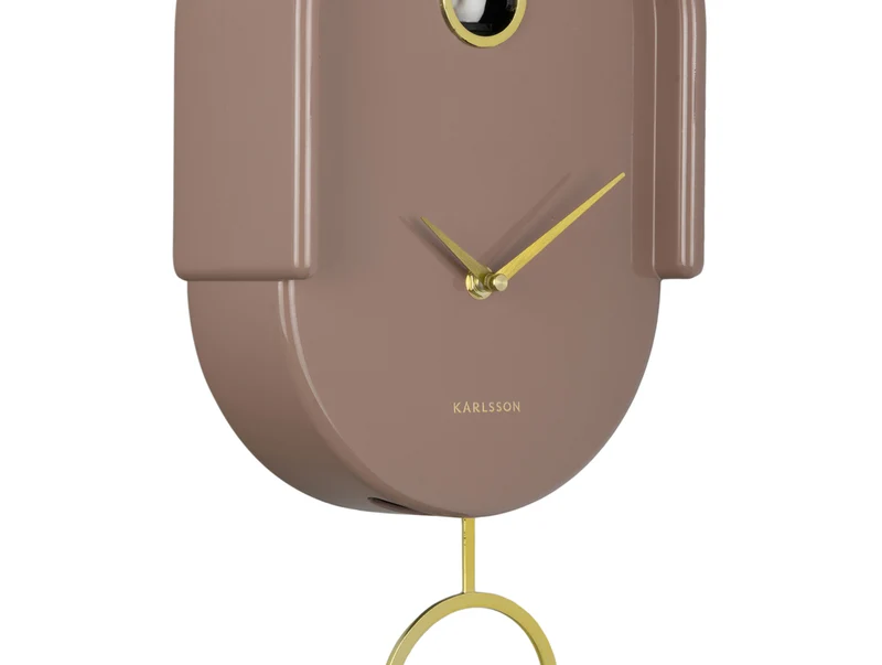 Karlsson Tweet KA6069BR Wanduhr Mochabraun • Kuckuck-Vogelakzent • Pendel mit Goldton-Elementen