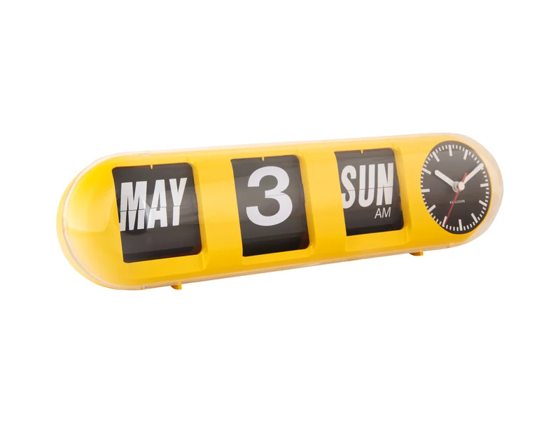 Karlsson Tube Flip KA6032YE Wanduhr Leuchtgelb • Klappzahlen-Anzeige • Retro-Design