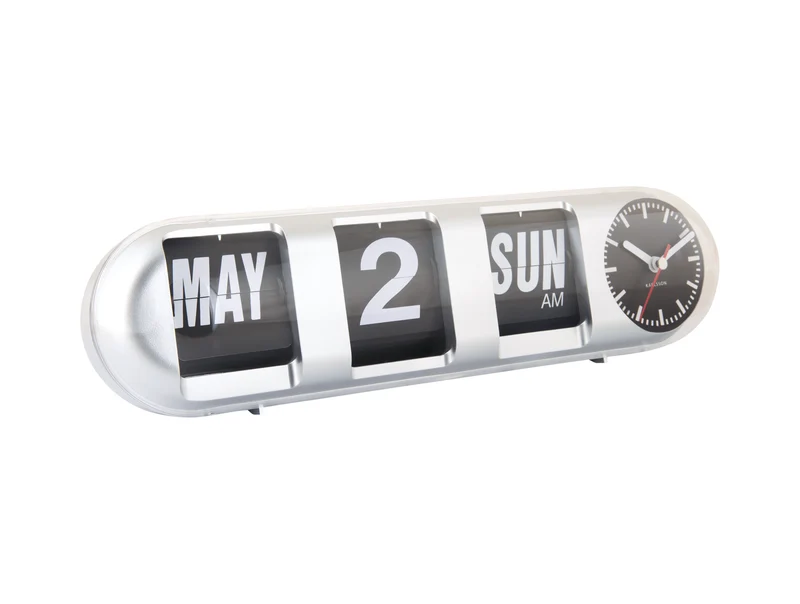 Karlsson Tube Flip KA6032SI Wanduhr Silber • Klappzahlen-Datumsanzeige • Retro-Design