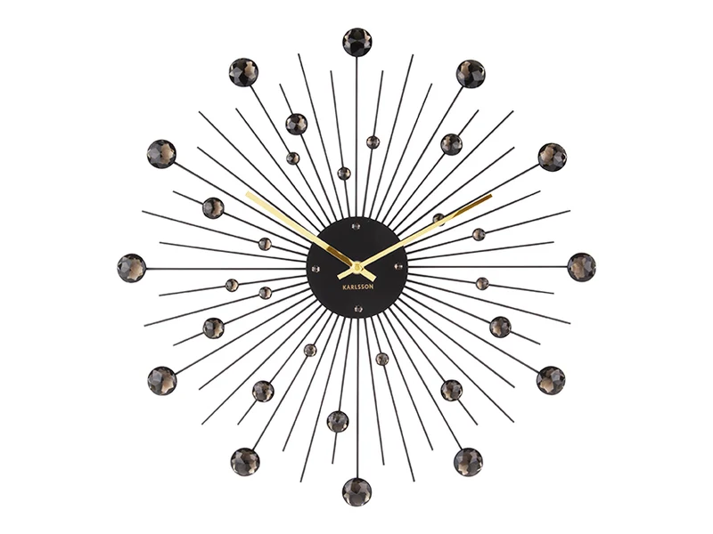 Karlsson Sunburst Large KA4859BK Wanduhr Schwarz • Kristall-Strahlenkranz-Design • Glamouröser Blickfang
