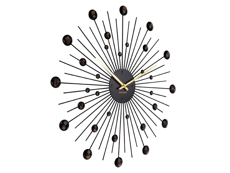 Karlsson Sunburst Large KA4859BK Wanduhr Schwarz • Kristall-Strahlenkranz-Design • Glamouröser Blickfang