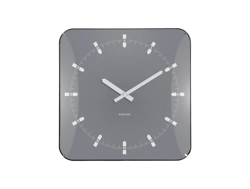 Karlsson Sucinto Dome Square KA6085GY Wanduhr Grau • Sweep-Uhrwerk • Gewölbte Glaskuppel