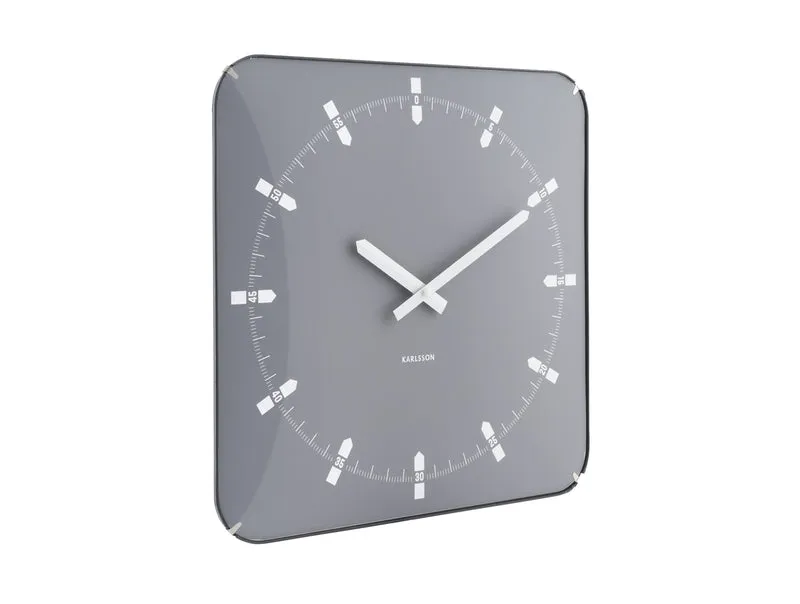Karlsson Sucinto Dome Square KA6085GY Wanduhr Grau • Sweep-Uhrwerk • Gewölbte Glaskuppel