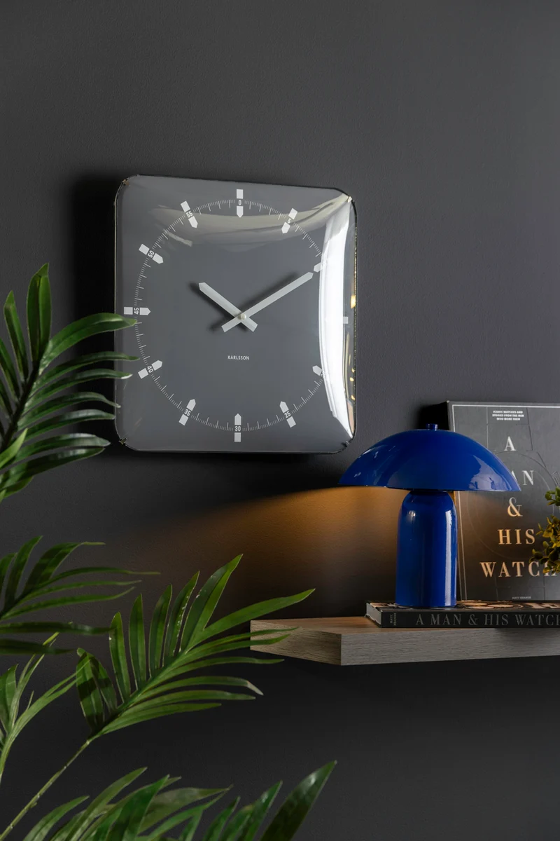 Karlsson Sucinto Dome Square KA6085GY Wanduhr Grau • Sweep-Uhrwerk • Gewölbte Glaskuppel
