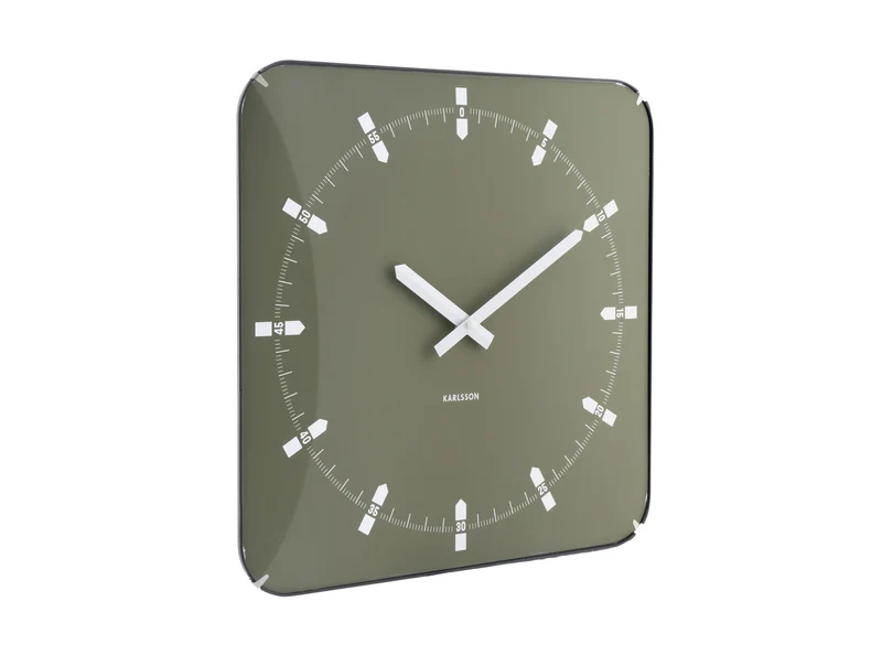 Karlsson Sucinto Dome Square KA6085GR Wanduhr Luxusgrün • Geräuschloses Sweep-Uhrwerk • Gewölbtes Glas