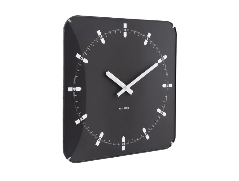 Karlsson Sucinto Dome Square KA6085BK Wanduhr Schwarz • Geräuschloses Sweep-Uhrwerk • Gewölbtes Glaskuppel-Design