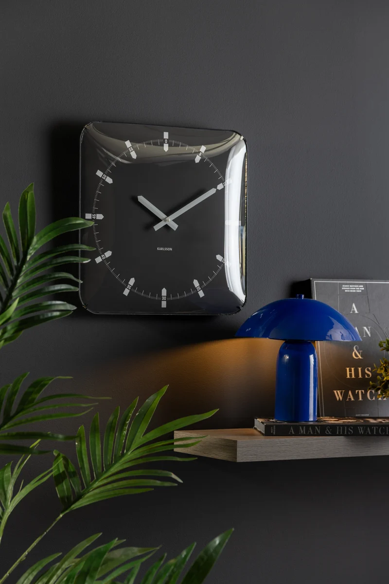 Karlsson Sucinto Dome Square KA6085BK Wanduhr Schwarz • Geräuschloses Sweep-Uhrwerk • Gewölbtes Glaskuppel-Design