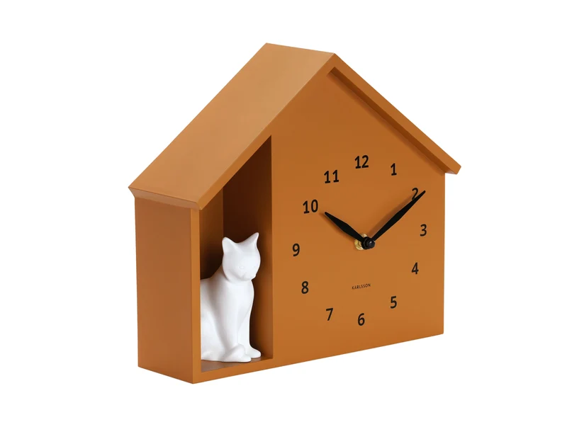 Karlsson Sitting Cat KA6099YE Wanduhr Ockrgelb • Geräuschloses Sweep-Uhrwerk • Katzen-Figurendesign