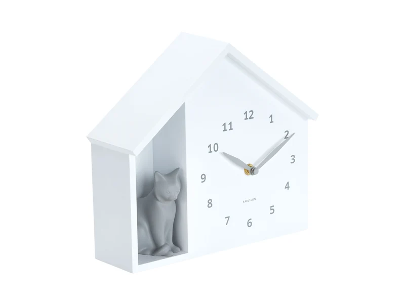 Karlsson Sitting Cat KA6099WH Wanduhr Weiß • Stündliches Miau-Signal • Geräuschloses Sweep-Uhrwerk