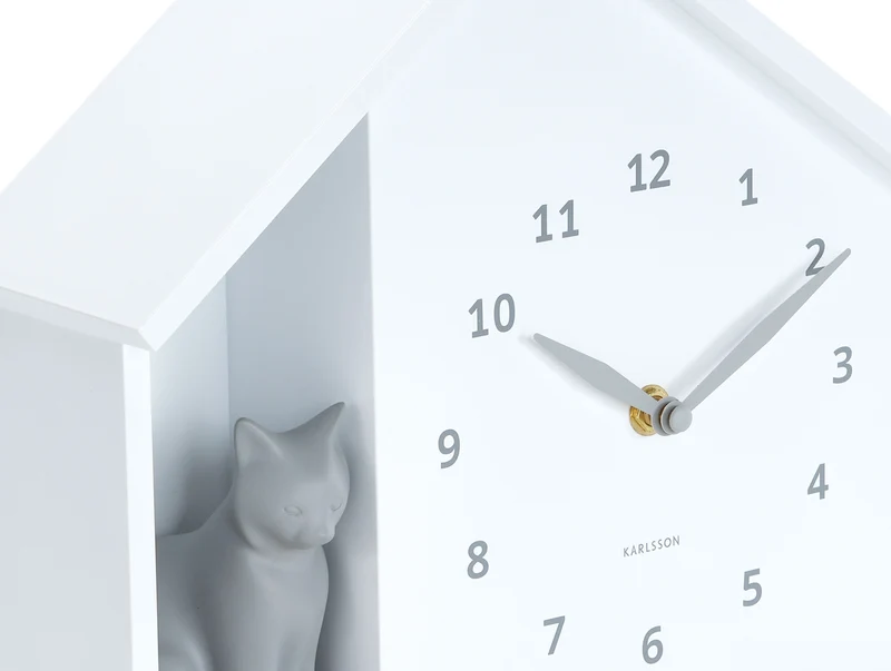 Karlsson Sitting Cat KA6099WH Wanduhr Weiß • Stündliches Miau-Signal • Geräuschloses Sweep-Uhrwerk