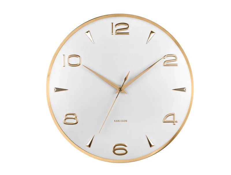 Karlsson Sienna Glow KA6017WH Wanduhr Weiß • Goldene Zeiger & Indizes • Konvexlinse