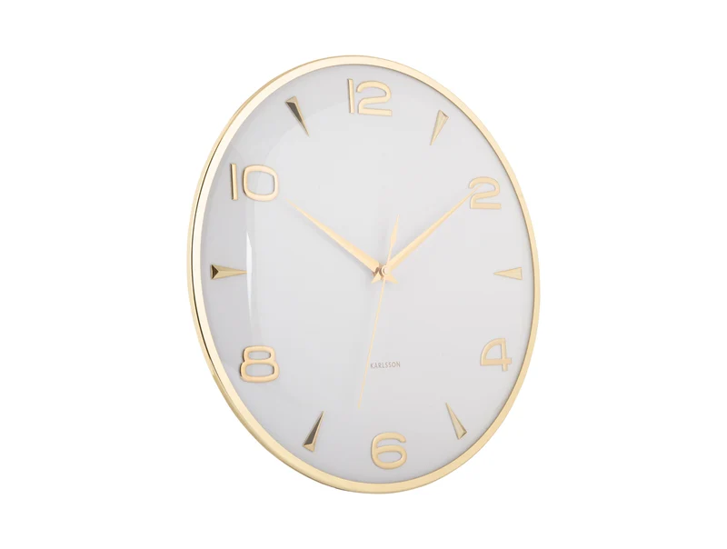 Karlsson Sienna Glow KA6017WH Wanduhr Weiß • Goldene Zeiger & Indizes • Konvexlinse