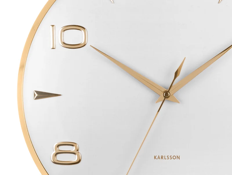 Karlsson Sienna Glow KA6017WH Wanduhr Weiß • Goldene Zeiger & Indizes • Konvexlinse